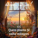Frase de Bom Dia: Bom dia! Quem planta fé colhe milagres.
