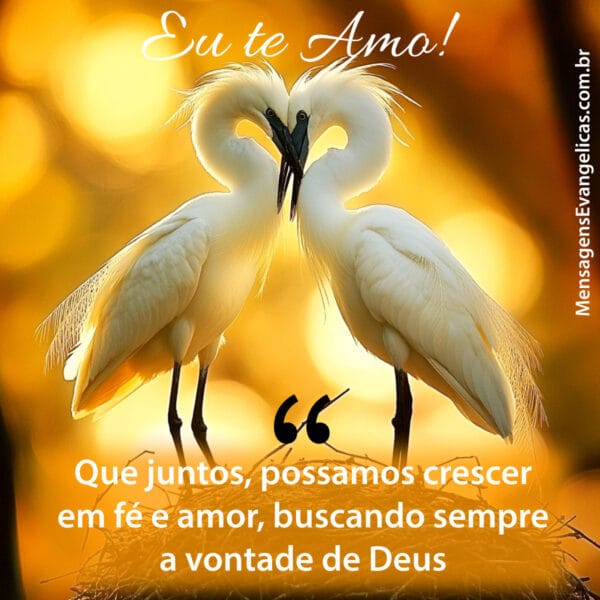 Mensagem dia de Namorados com frase de Eu Te Amo e imagem de pássaros brancos