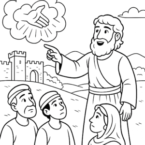Desenho para colorir da história de Jonas e a Baleia para Ministério Infantil Evangélica
