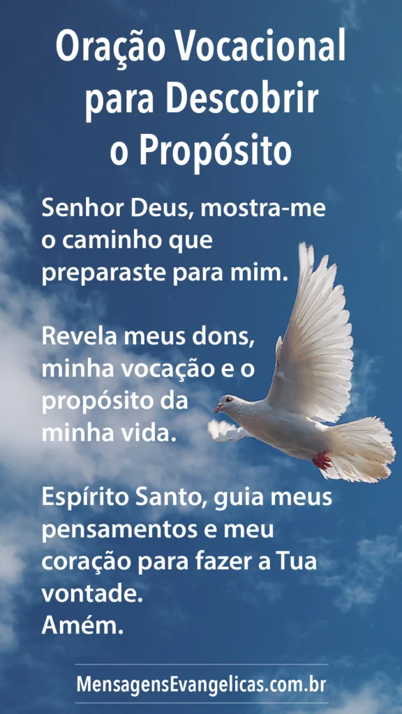 Oração Vocacional para Descobrir o Propósito com linda foto de pomba branca voando em um céu azul