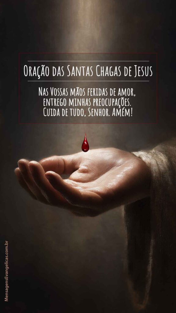 Oração das Santas Chagas de Jesus com foto de mão com gota vermelha representando as Santas Chagas de Jesus.