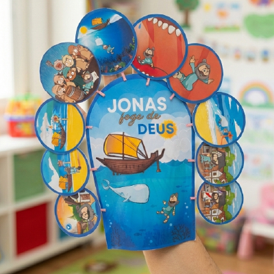 Luva de História de "Jonas Foge de Deus" para Ministério Infantil